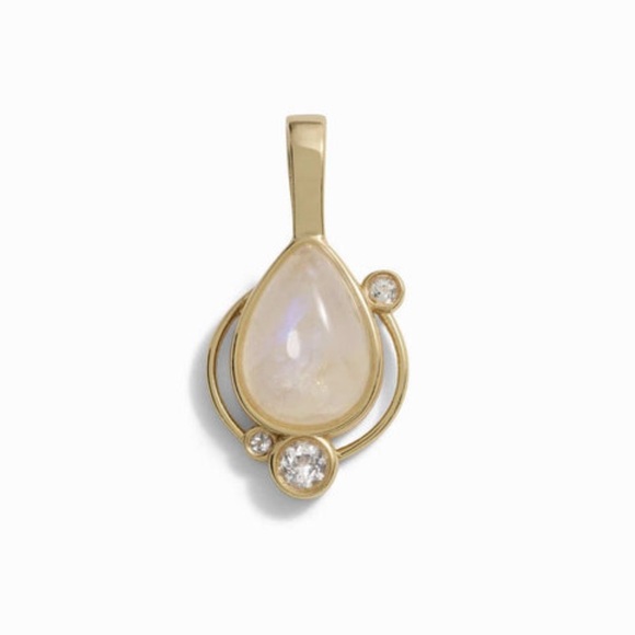 Awe Inspired 14k Yellow Gold Vermeil and Moonstone Astral Amulet w/ White Topaz - Picture 1 of 4